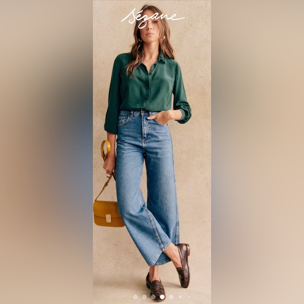 Sezane High-Rise Wide Leg Jeans in Medium Blue